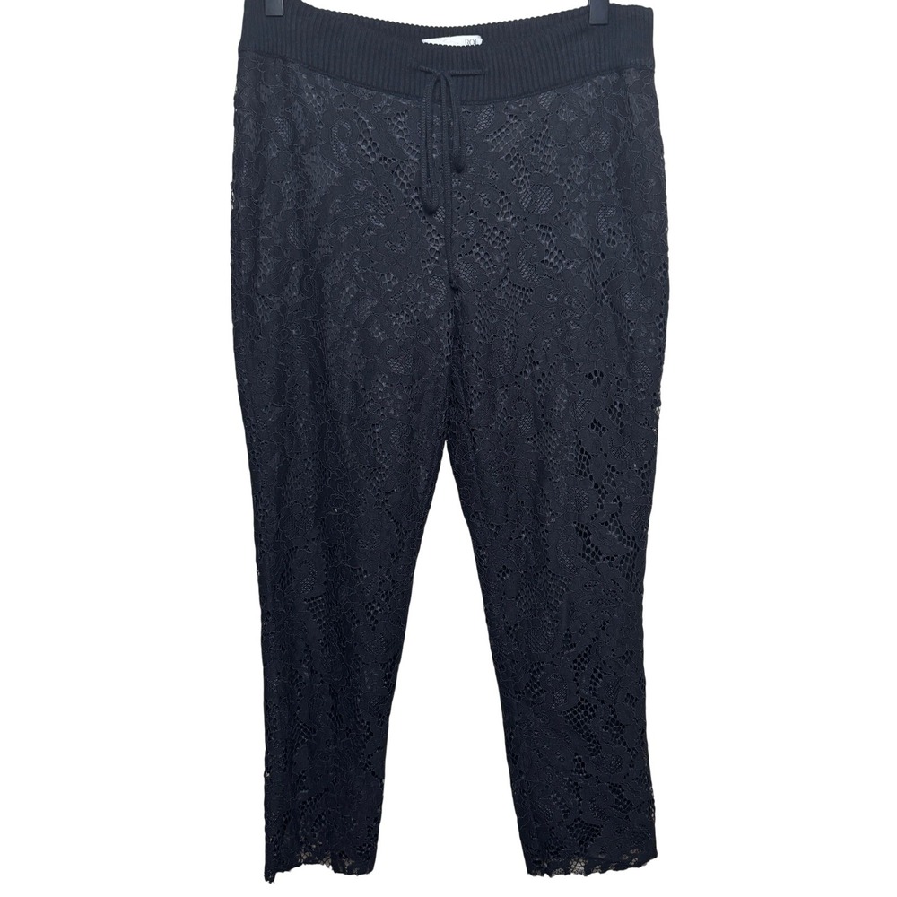 ROI Black Floral Lace Drawstring Elasticized Pull On Tapered Crop Pant Womens XS